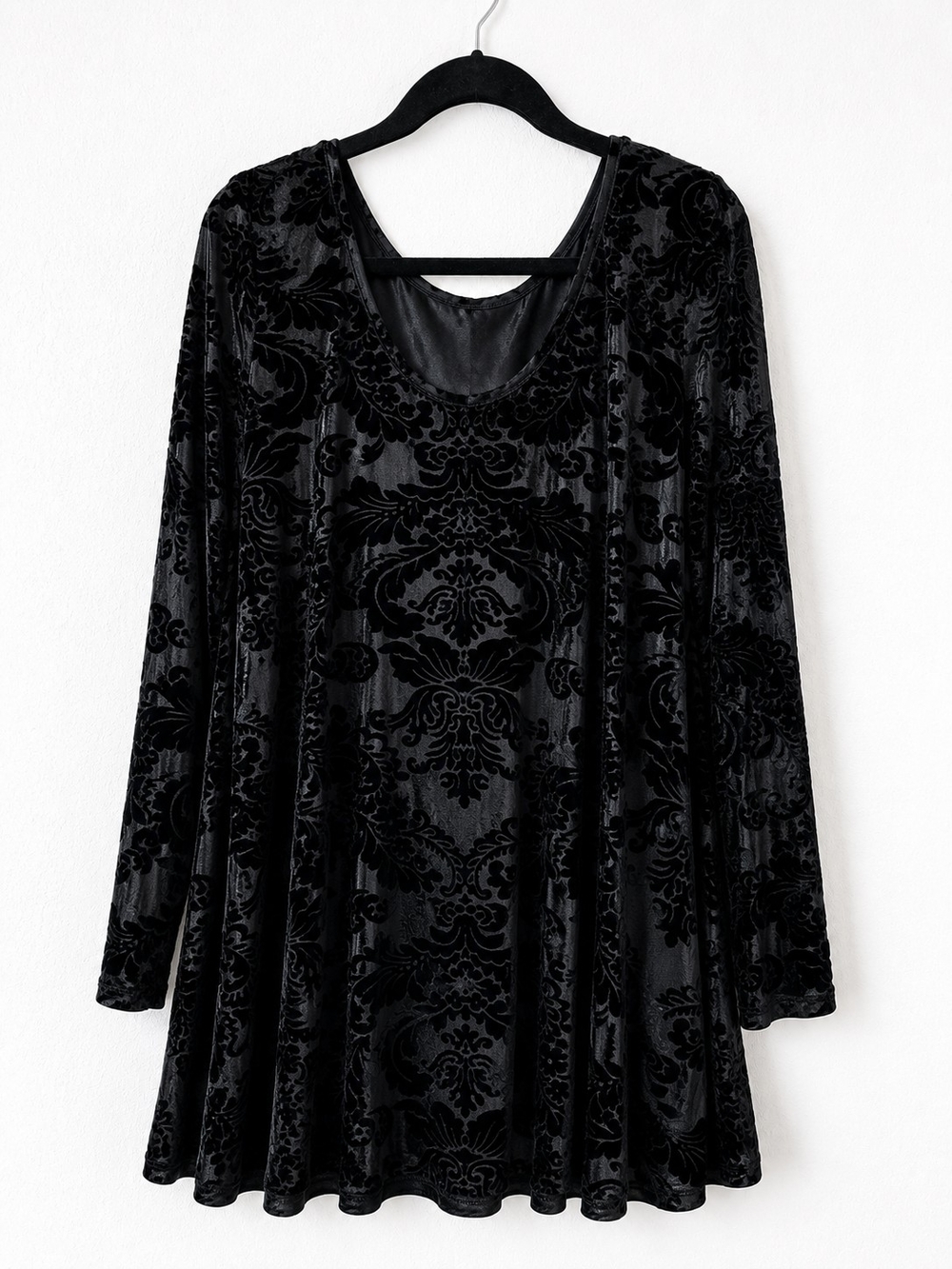 Uncle Frank Black Velvet Burnout Tunic Top Gothic Boho Artsy L